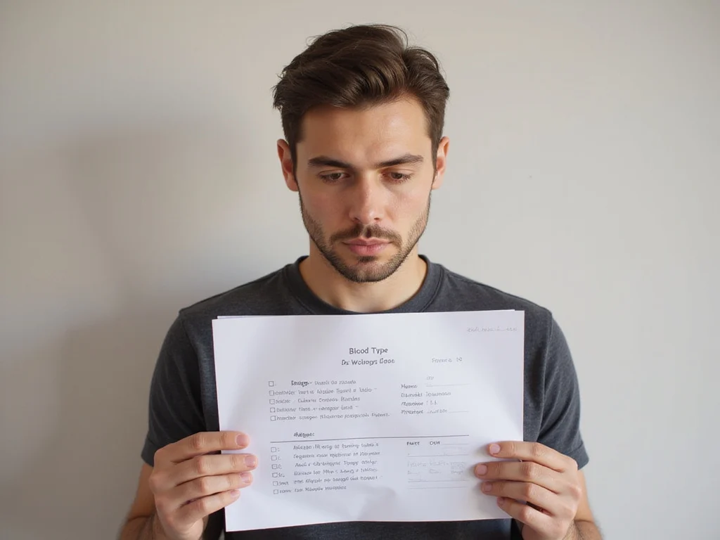 Person examining medical report to discover blood type