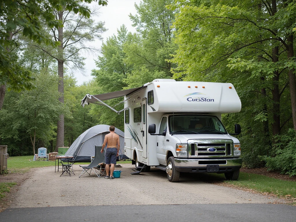 איפה חניתי וויז, man near parked RV at campground