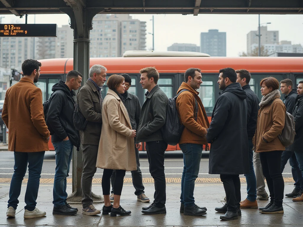 Diverse group at bus stop illustrating איפה עושים רב קו concept