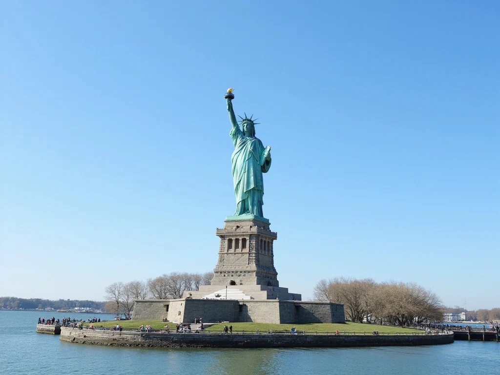 Statue of Liberty, symbol of freedom, on sunny day