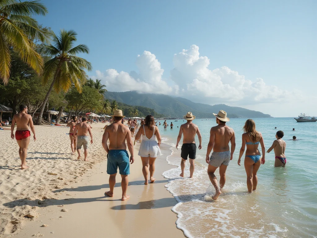 Diverse group enjoying warm weather at a tropical beach