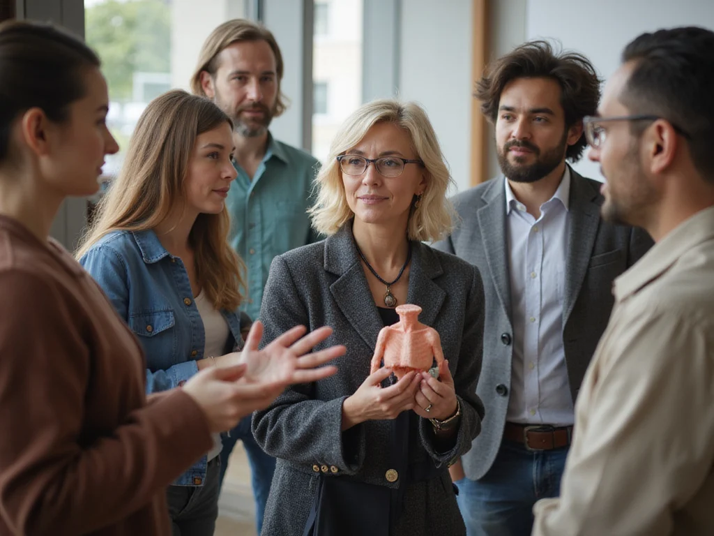Diverse group discussing thyroid gland, איפה בלוטת התריס, in workshop setting