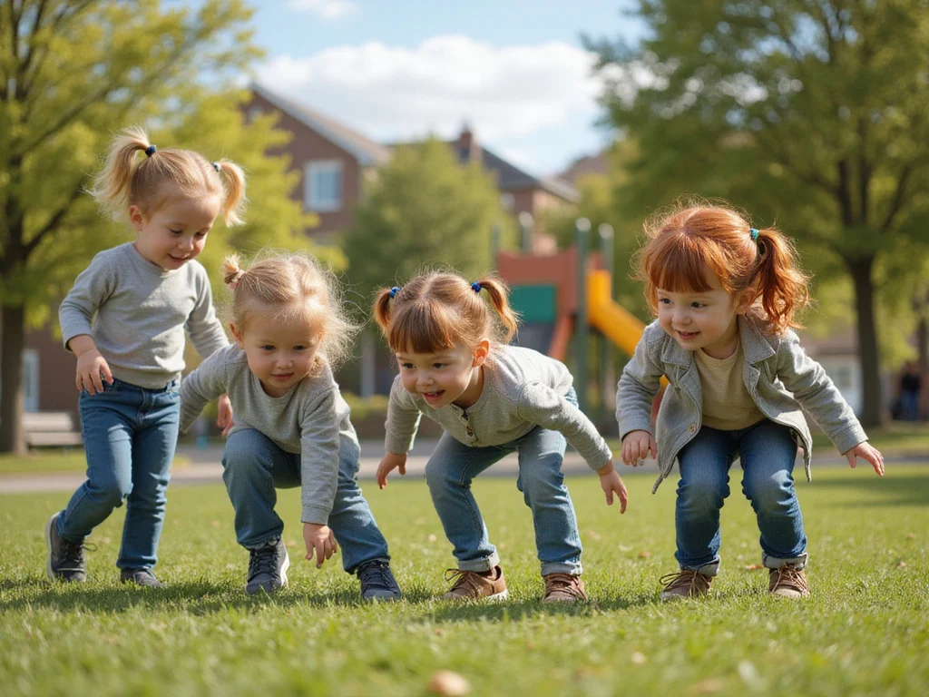 Children playing hide and seek in a suburban park איפה גברת זרת