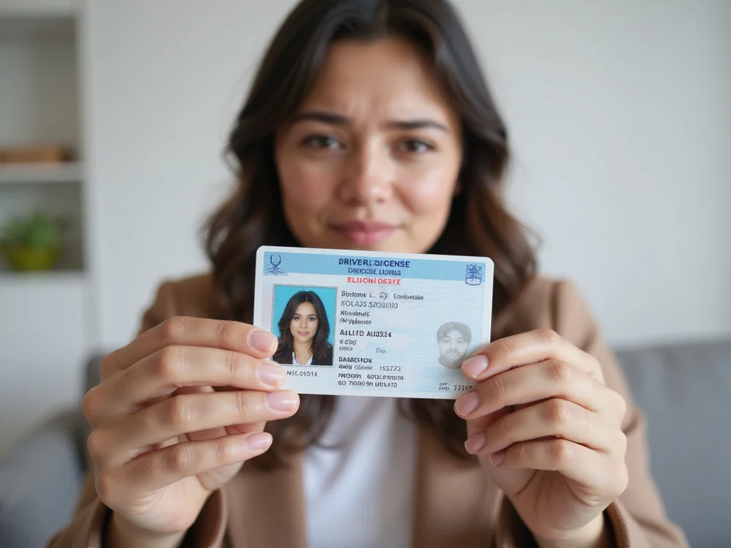 Person examining driver's license to find איפה רואים מספר רישיון נהיגה