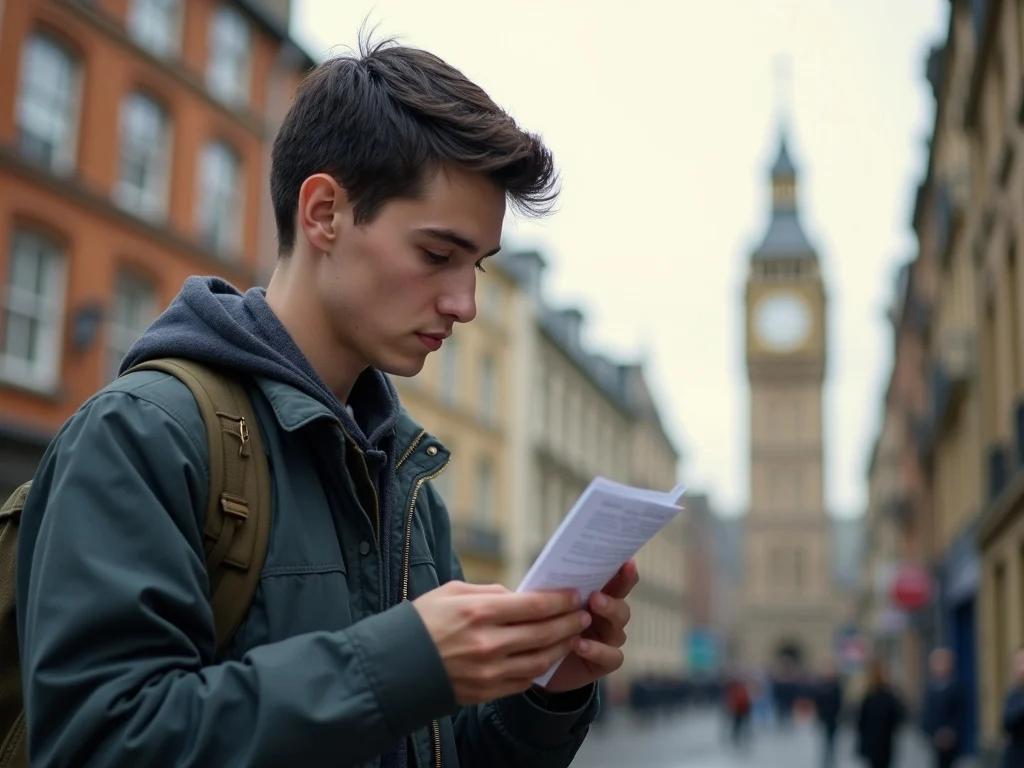 Western man contemplating military service call-up notice