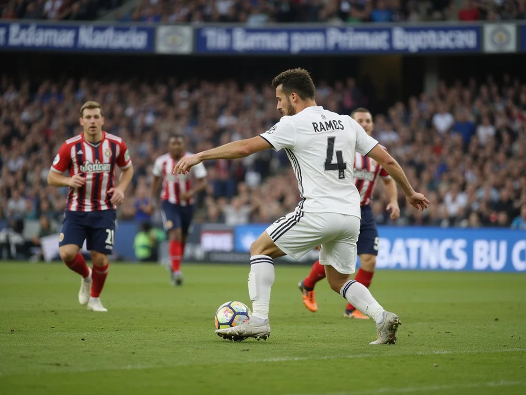 Sergio Ramos playing football in packed stadium