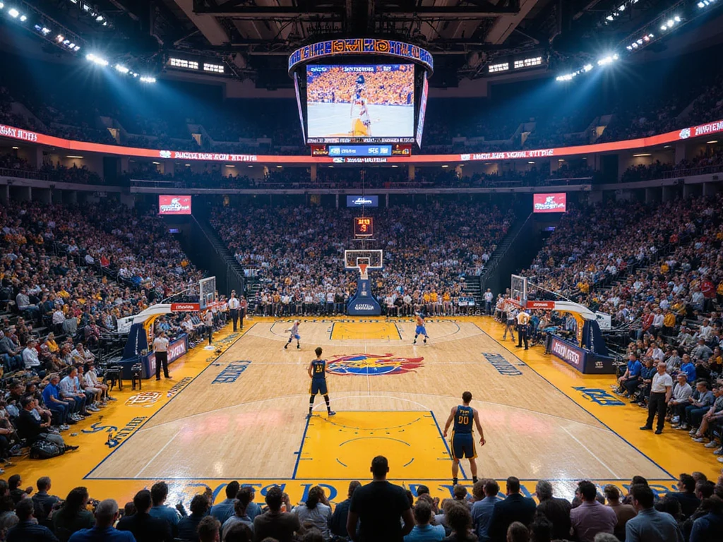 Steph Curry playing on popular professional basketball court
