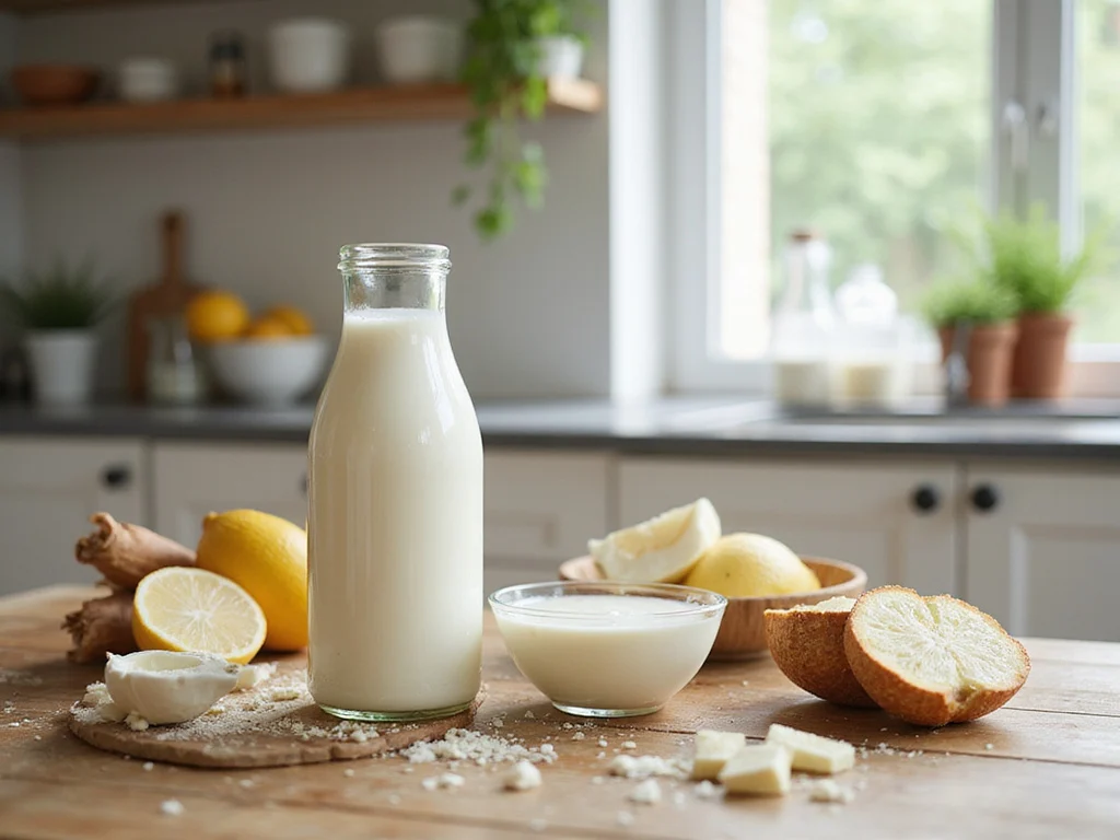Western kitchen scene with Kefir making ingredients