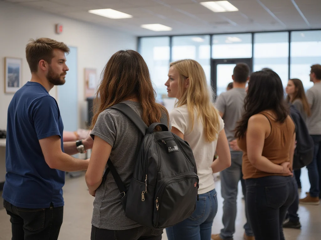 Diverse group waiting to donate blood at a clean center
