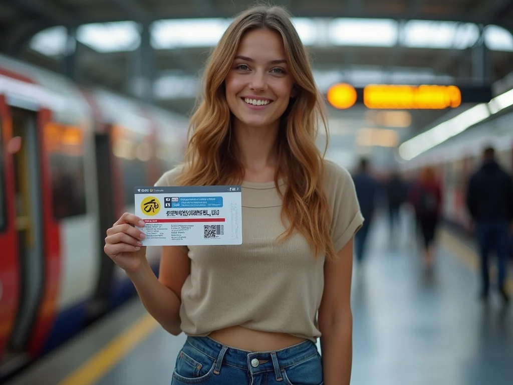 Individual holding multi-trip ticket at busy urban station