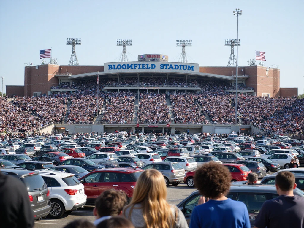 איפה חונים בבלומפילד stadium packed with cars for football game