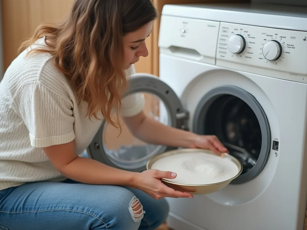 Person adding laundry detergent to washing machine