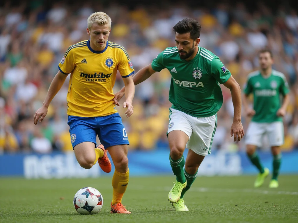 Maccabi Tel Aviv and Hapoel Haifa players competing in a soccer match