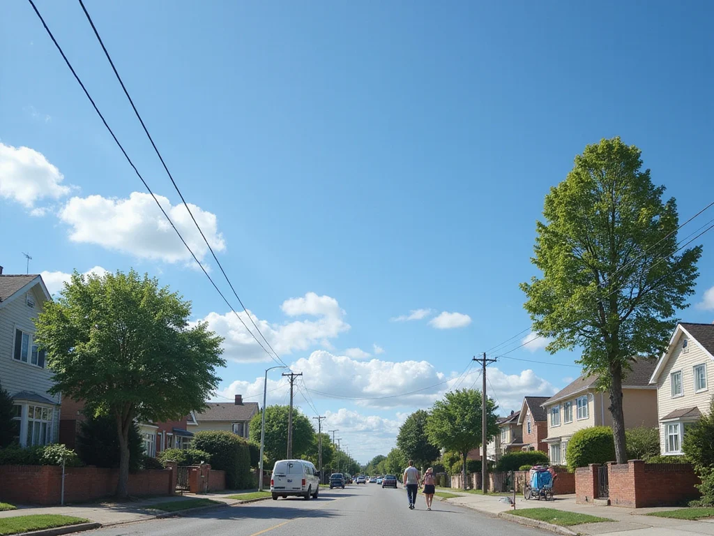 Illustration of why the sky appears blue in a Western suburban context