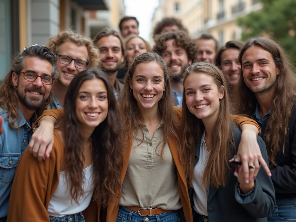 Diverse group celebrating Purim, symbolizing resilience and unity
