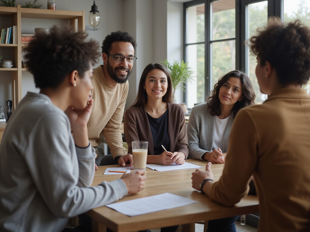 Multicultural group in casual discussion about various how-to topics