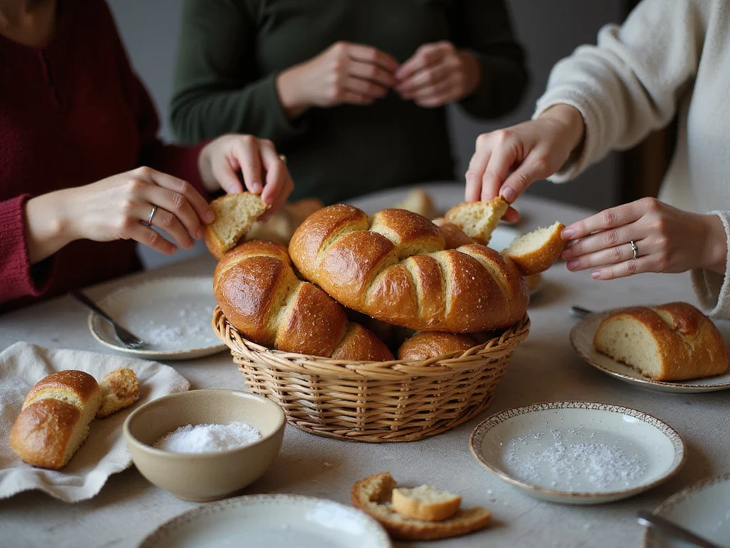 Traditional Jewish practice of dipping challah in salt at dining table
