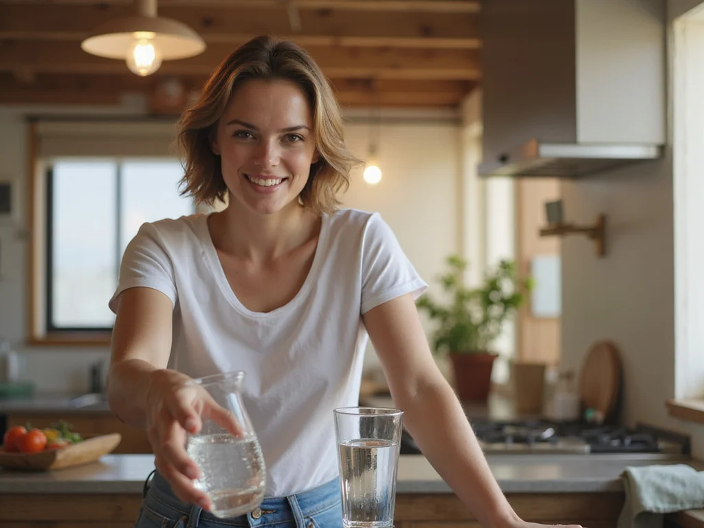 Healthy individual reaching for a glass of water showcasing importance of hydration.