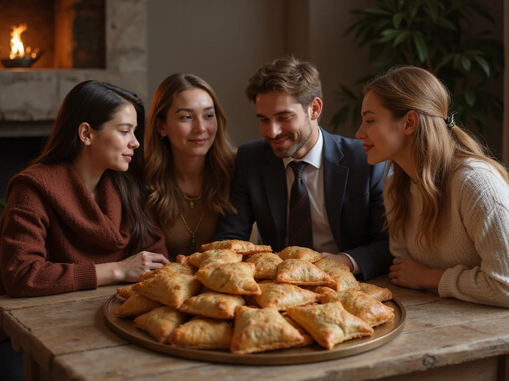 Festive Jewish family enjoying Hamantaschen pastry tradition