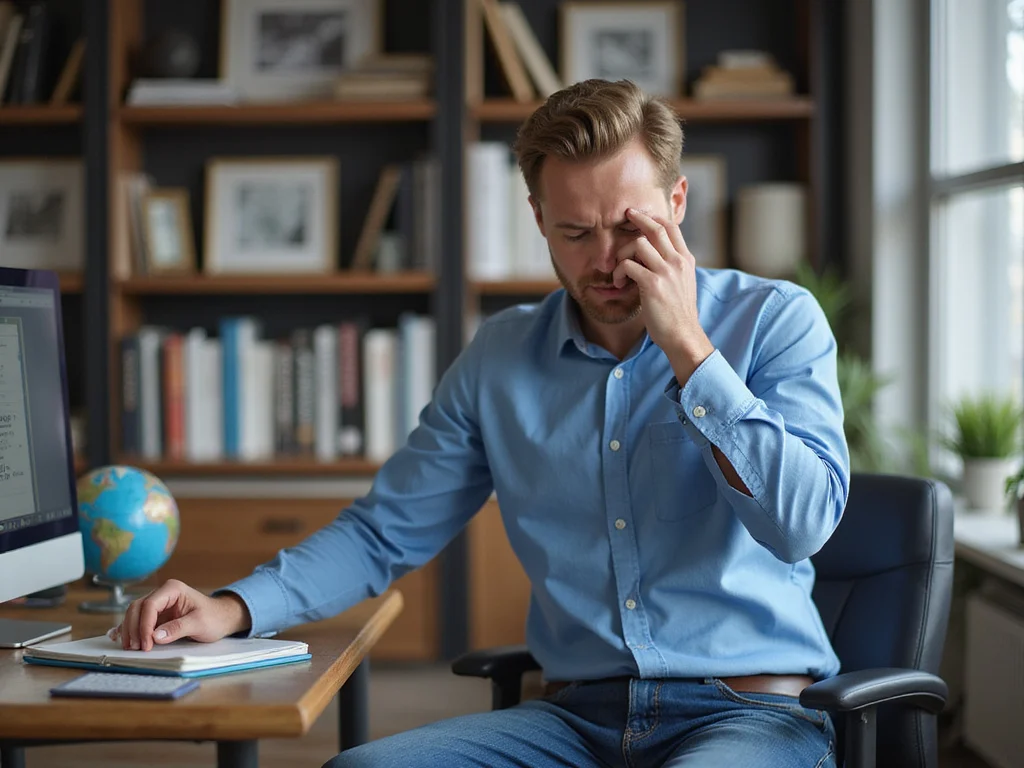 Man in office touching twitching eye למה העין קופצת background