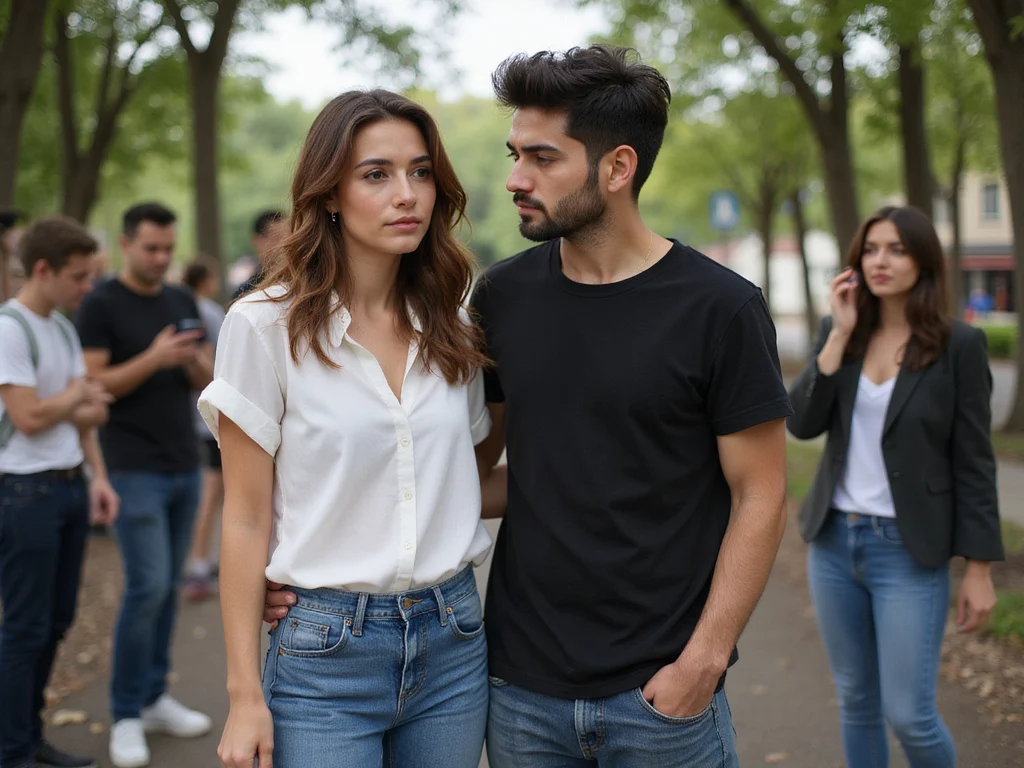 Yael Shelbia and Omer Adam parting ways in a city park