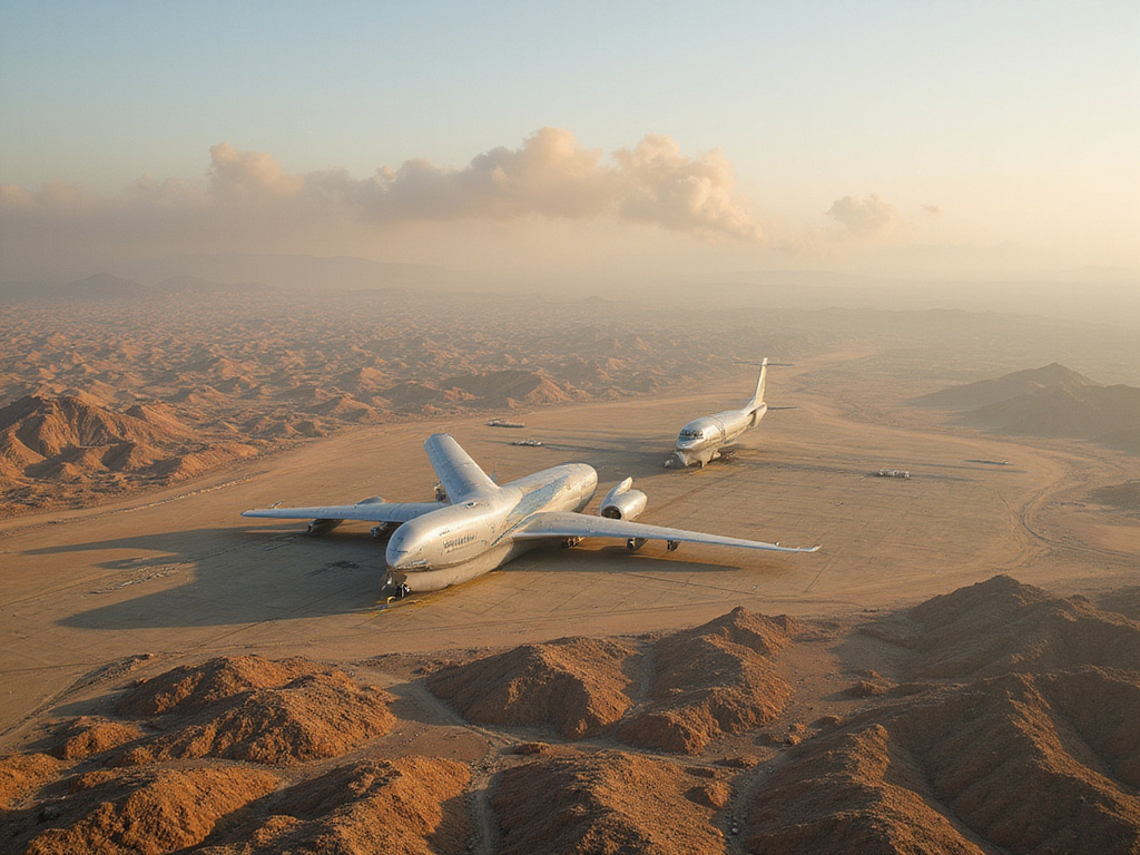 Aerial view of an international airport in Yemen's rocky terrains